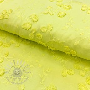 Cotton fabric EMBROIDERY Catchy leaves lime