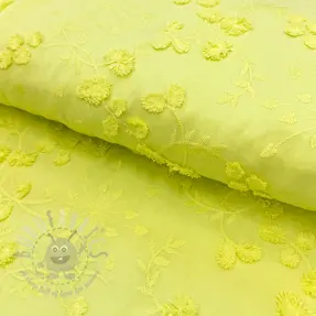 Cotton fabric EMBROIDERY Catchy leaves lime