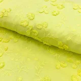 Cotton fabric EMBROIDERY Catchy leaves lime