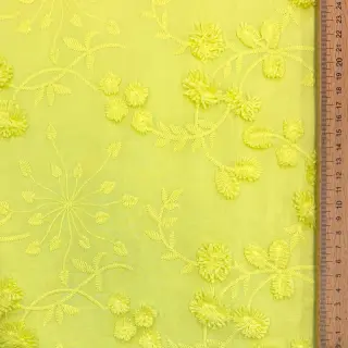 Cotton fabric EMBROIDERY Catchy leaves lime