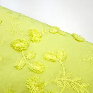Cotton fabric EMBROIDERY Catchy leaves lime