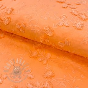 Cotton fabric EMBROIDERY Catchy leaves orange