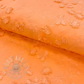 Cotton fabric EMBROIDERY Catchy leaves orange