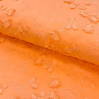 Cotton fabric EMBROIDERY Catchy leaves orange