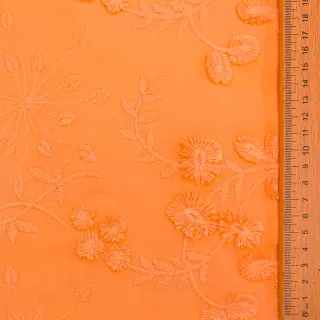 Cotton fabric EMBROIDERY Catchy leaves orange