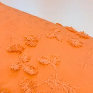 Cotton fabric EMBROIDERY Catchy leaves orange