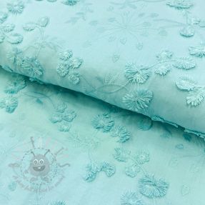 Cotton fabric EMBROIDERY Catchy leaves aqua