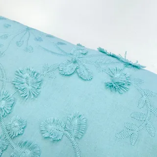 Cotton fabric EMBROIDERY Catchy leaves aqua