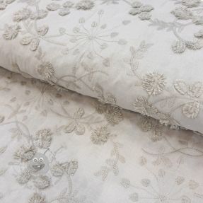 Cotton fabric EMBROIDERY Catchy leaves beige