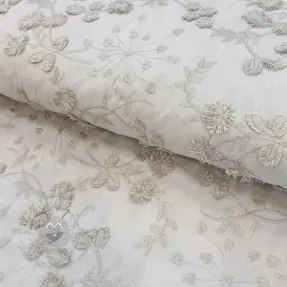 Cotton fabric EMBROIDERY Catchy leaves beige
