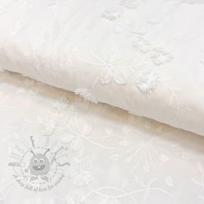 Cotton fabric EMBROIDERY Catchy leaves off white