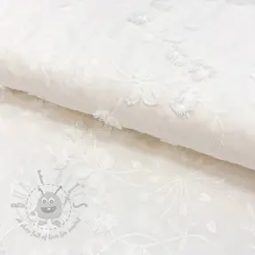 Cotton fabric EMBROIDERY Catchy leaves off white