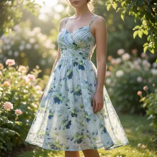 Cotton fabric with a blend EMBROIDERY Rose green