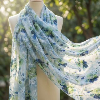 Cotton fabric with a blend EMBROIDERY Rose green