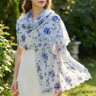 Cotton fabric with a blend EMBROIDERY Rose blue
