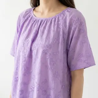 Cotton fabric EMBROIDERY Catchy leaves purple