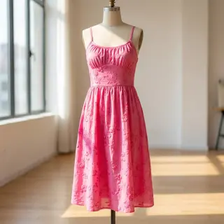 Cotton fabric EMBROIDERY Catchy leaves pink
