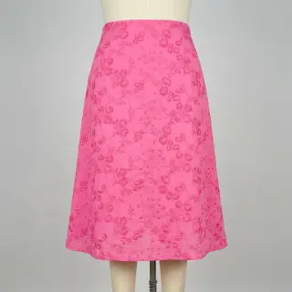 Cotton fabric EMBROIDERY Catchy leaves pink