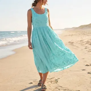 Cotton fabric EMBROIDERY Catchy leaves aqua