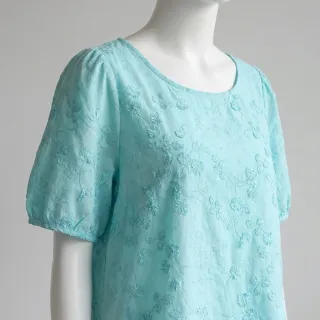 Cotton fabric EMBROIDERY Catchy leaves aqua