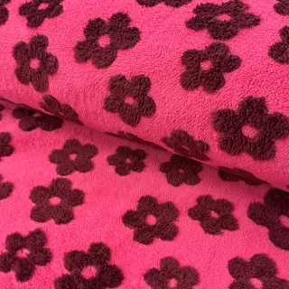 Coat fabric TEDDY Flower power bordeaux