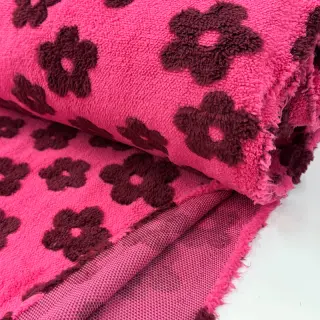 Coat fabric TEDDY Flower power bordeaux