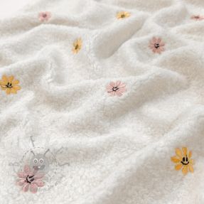Coat fabric TEDDY EMBROIDERY Smiley flowers yellow