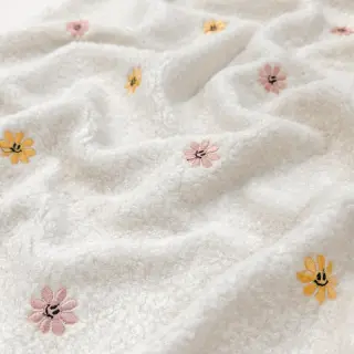 Coat fabric TEDDY EMBROIDERY Smiley flowers yellow