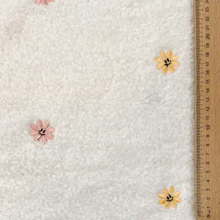 Coat fabric TEDDY EMBROIDERY Smiley flowers yellow