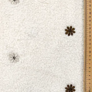 Coat fabric TEDDY EMBROIDERY Smiley flowers choco