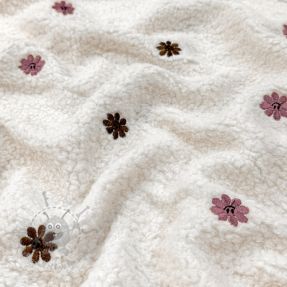 Coat fabric TEDDY EMBROIDERY Smiley flowers old pink