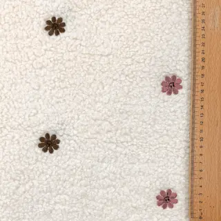 Coat fabric TEDDY EMBROIDERY Smiley flowers old pink
