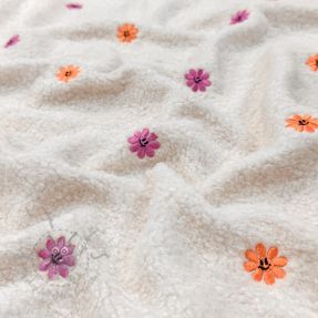 Coat fabric TEDDY EMBROIDERY Smiley flowers orange