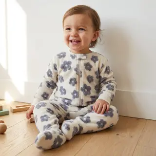 Coat fabric TEDDY Flower power lavender