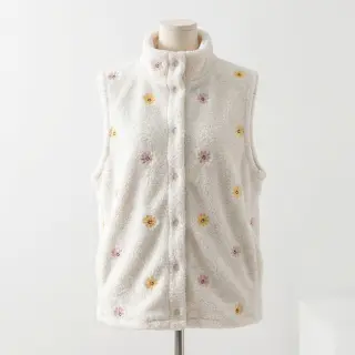 Coat fabric TEDDY EMBROIDERY Smiley flowers yellow