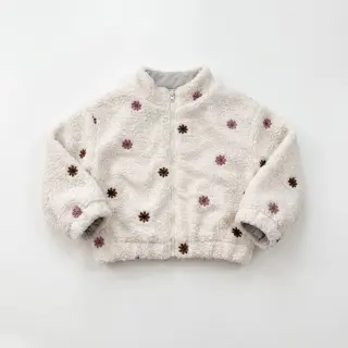 Coat fabric TEDDY EMBROIDERY Smiley flowers old pink