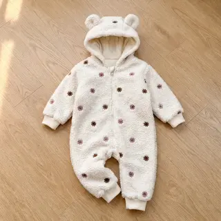 Coat fabric TEDDY EMBROIDERY Smiley flowers old pink