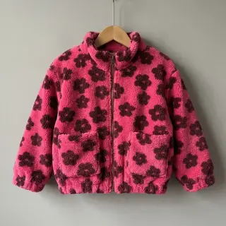Coat fabric TEDDY Flower power bordeaux