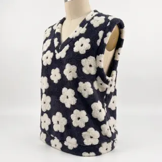 Coat fabric TEDDY Flower power off white