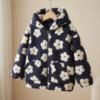 Coat fabric TEDDY Flower power off white