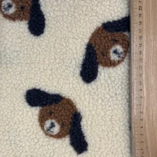 Coat fabric TEDDY JACQUARD Dogs brown