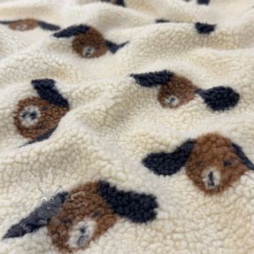 Coat fabric TEDDY JACQUARD Dogs brown