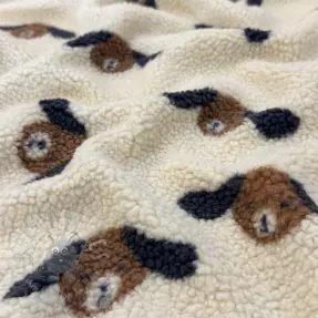 Coat fabric TEDDY JACQUARD Dogs brown