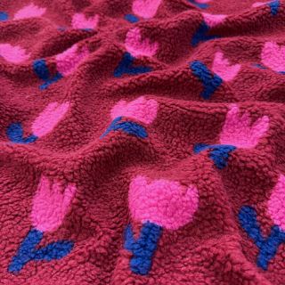 Coat fabric TEDDY JACQUARD Tulips dark red