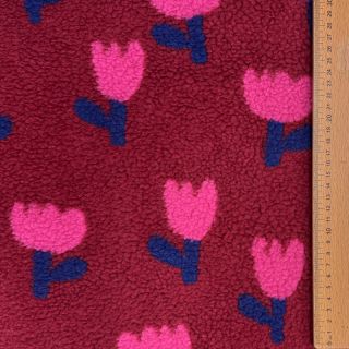 Coat fabric TEDDY JACQUARD Tulips dark red