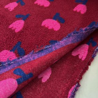 Coat fabric TEDDY JACQUARD Tulips dark red