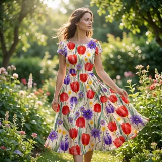 Jersey VISCOSE LYCRA HEAVY Tulips design A