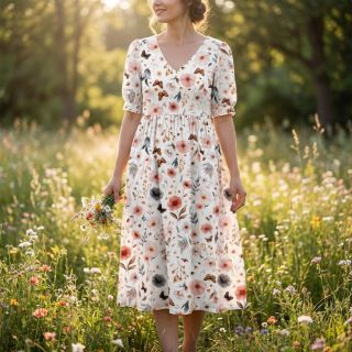 Linen viscose Flower sea design D