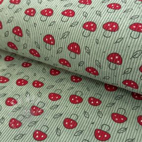 Corduroy STRETCH Little mushrooms old green