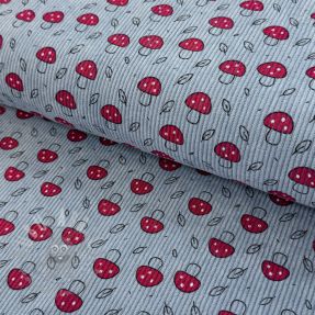 Corduroy STRETCH Little mushrooms old blue